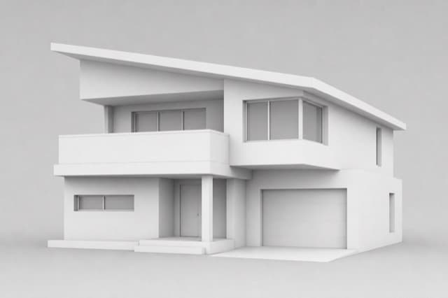 White 3D massing model of a modern house