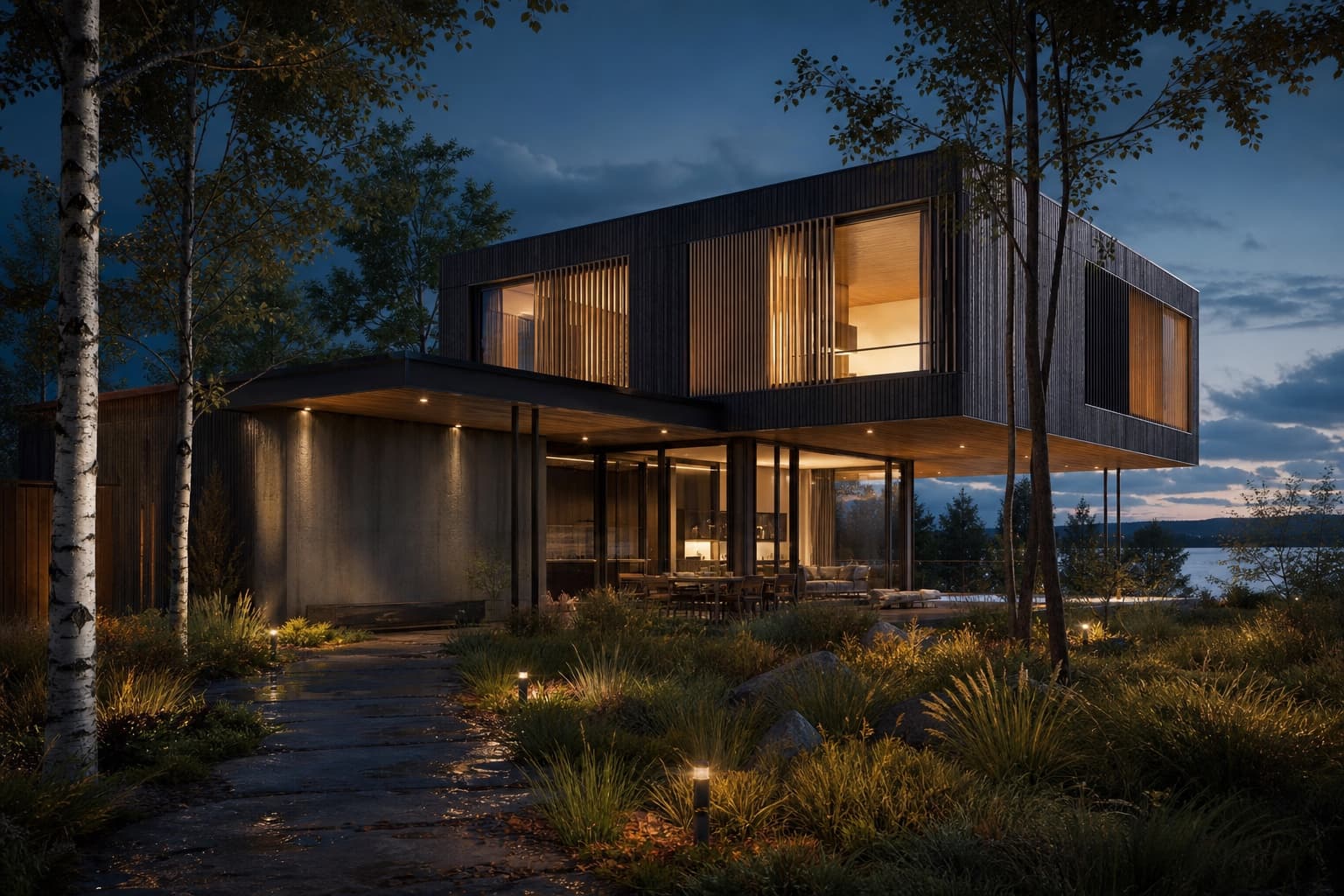 Lakeside timber house – fotorealistisches Rendering